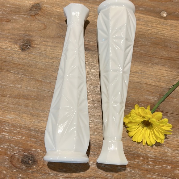 Two Vintage White Milk Glass Bud Vase. 9” - Picture 16 of 16